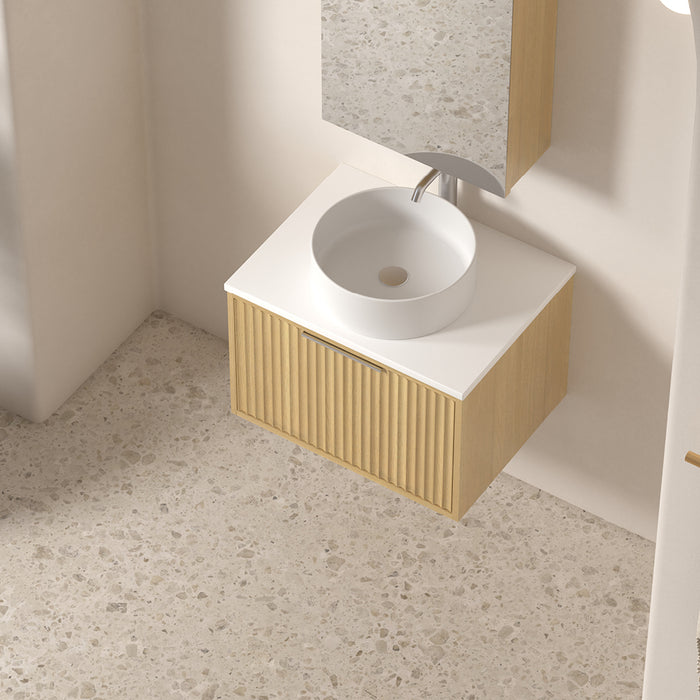 Avella 600 Blonde Oak Fluted Wall Hung Vanity