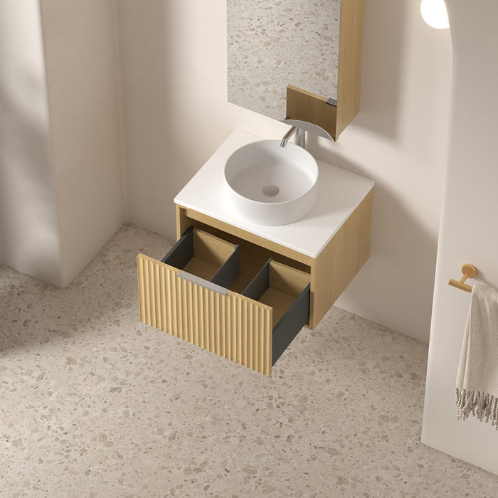 Avella 600 Blonde Oak Fluted Wall Hung Vanity