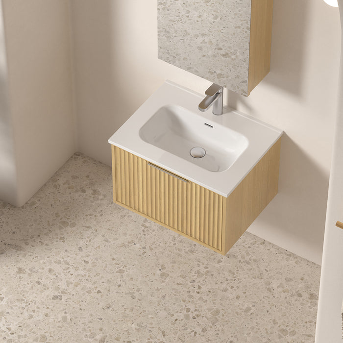 Avella 600 Blonde Oak Fluted Wall Hung Vanity