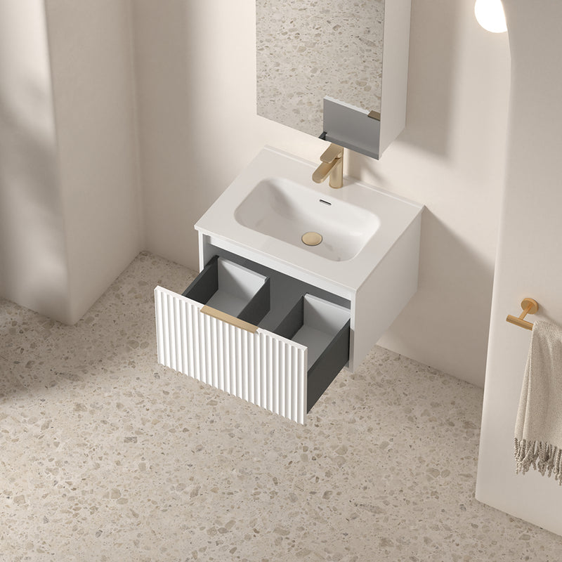 Avella 600 Matte White Fluted Wall Hung Vanity