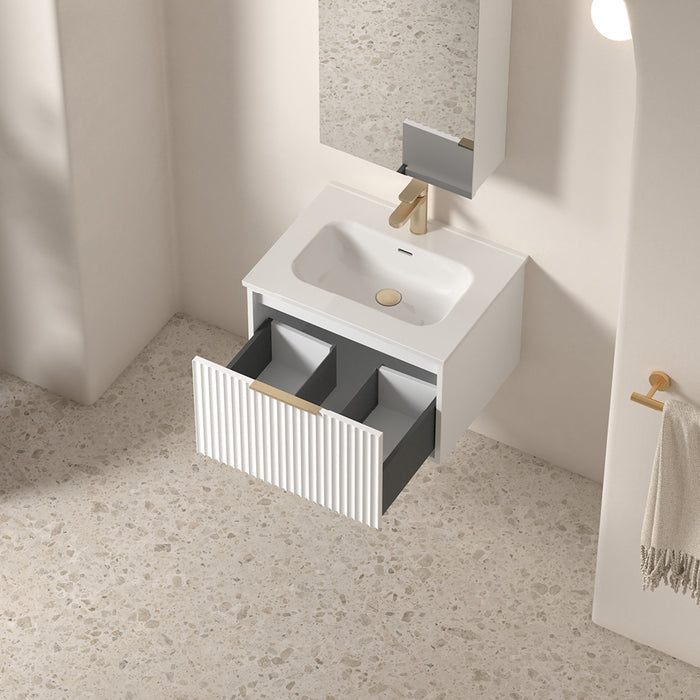 Avella 600 Matte White Fluted Wall Hung Vanity