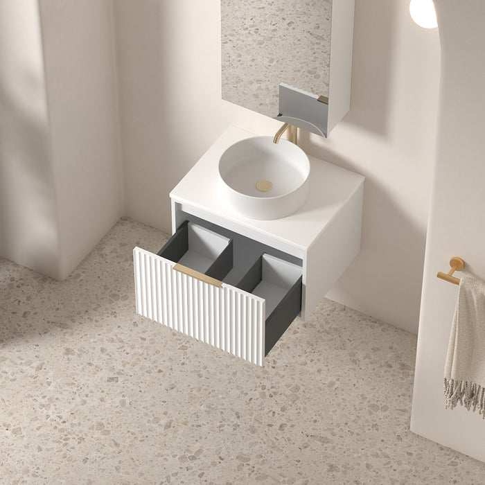 Avella 600 Matte White Fluted Wall Hung Vanity