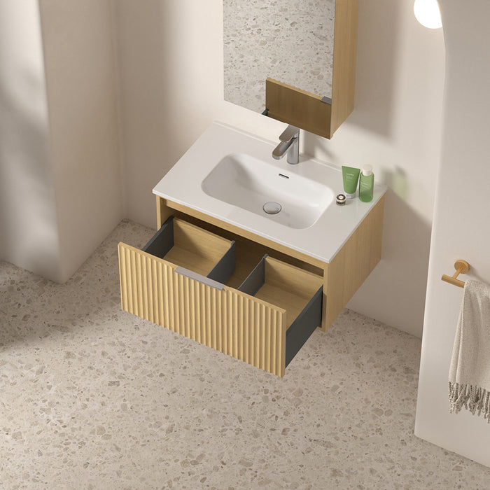Avella 750 Blonde Oak Fluted Wall Hung Vanity