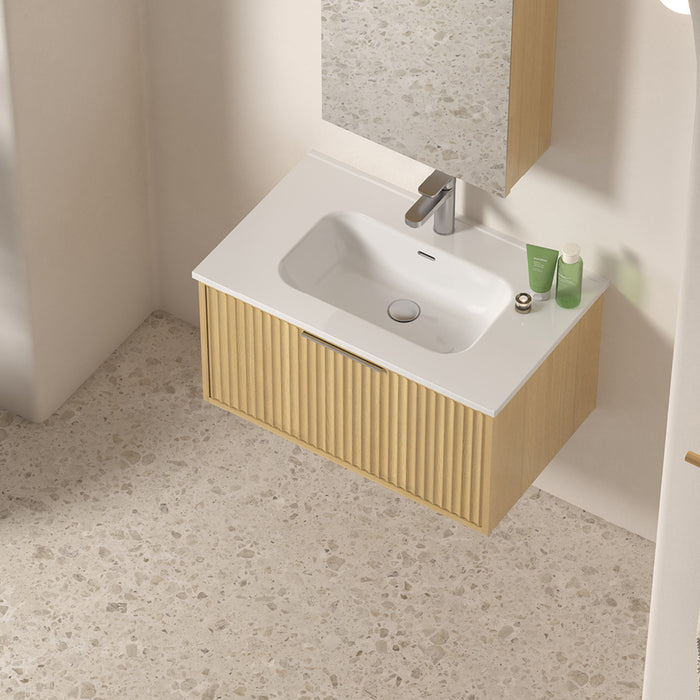 Avella 750 Blonde Oak Fluted Wall Hung Vanity