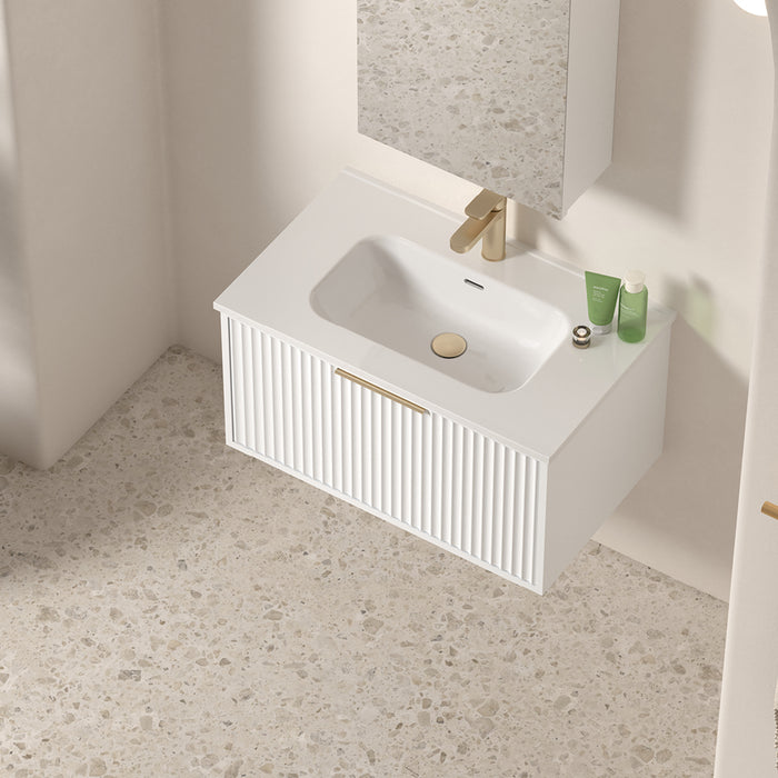 Avella 750 Matte White Fluted Wall Hung Vanity