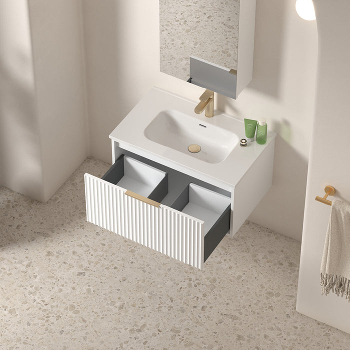 Avella 750 Matte White Fluted Wall Hung Vanity