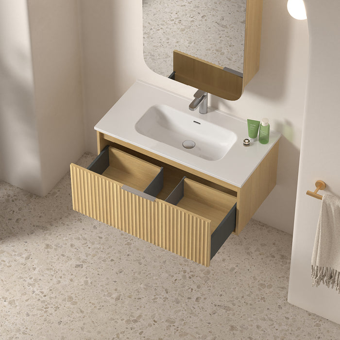 Avella 900 Blonde Oak Fluted Wall Hung Vanity