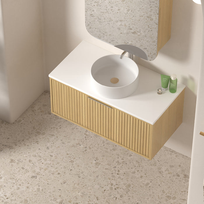 Avella 900 Blonde Oak Fluted Wall Hung Vanity
