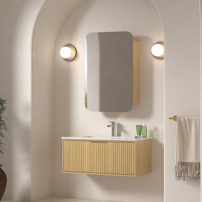 Avella 900 Blonde Oak Fluted Wall Hung Vanity