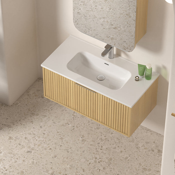 Avella 900 Blonde Oak Fluted Wall Hung Vanity