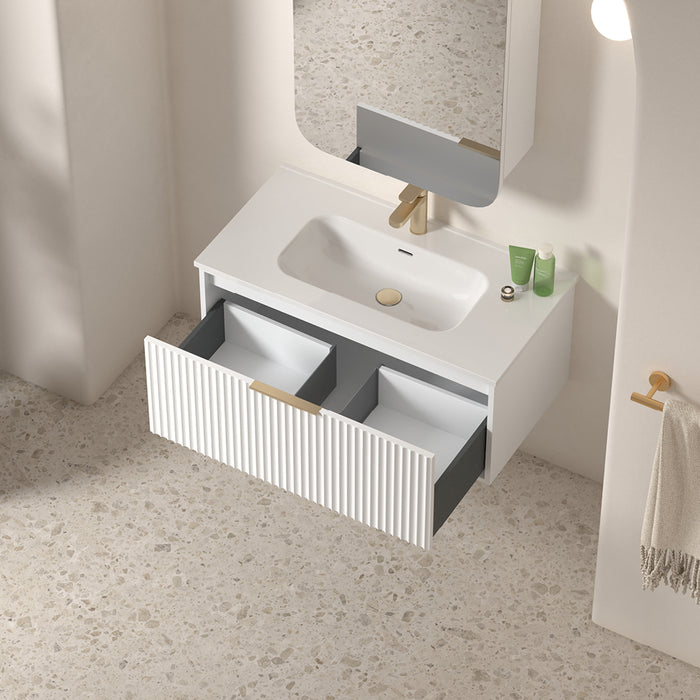 Avella 900 Matte White Fluted Wall Hung Vanity