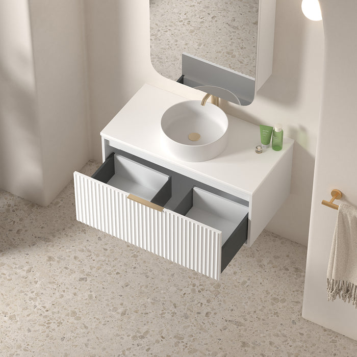 Avella 900 Matte White Fluted Wall Hung Vanity