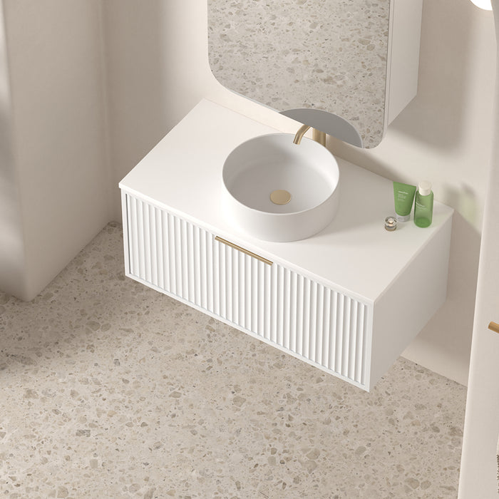 Avella 900 Matte White Fluted Wall Hung Vanity