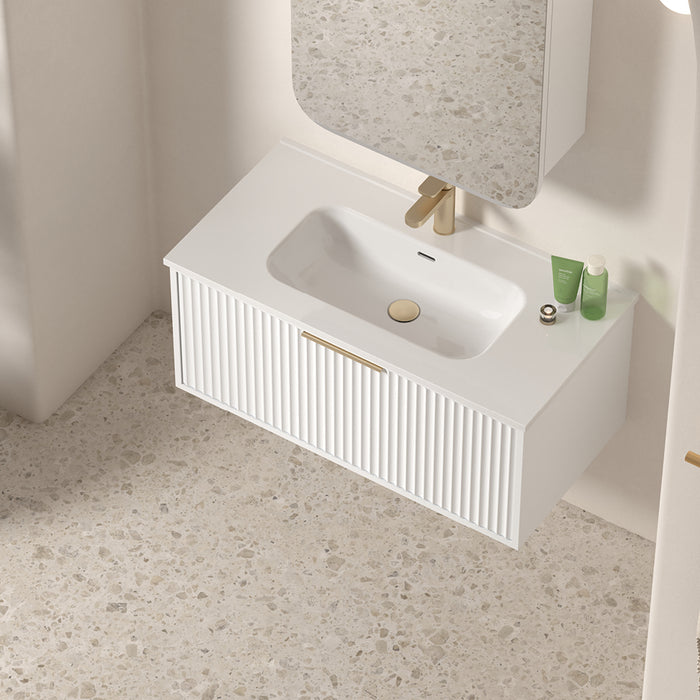 Avella 900 Matte White Fluted Wall Hung Vanity