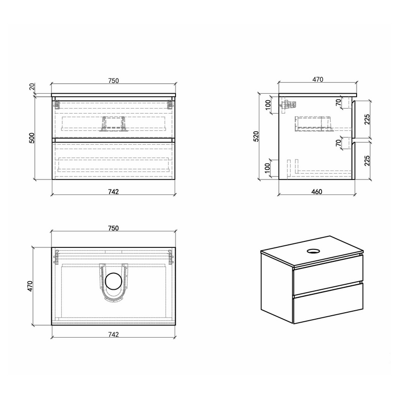 Avia 750mm Natural Oak Wall Hung Vanity - Acqua Bathrooms