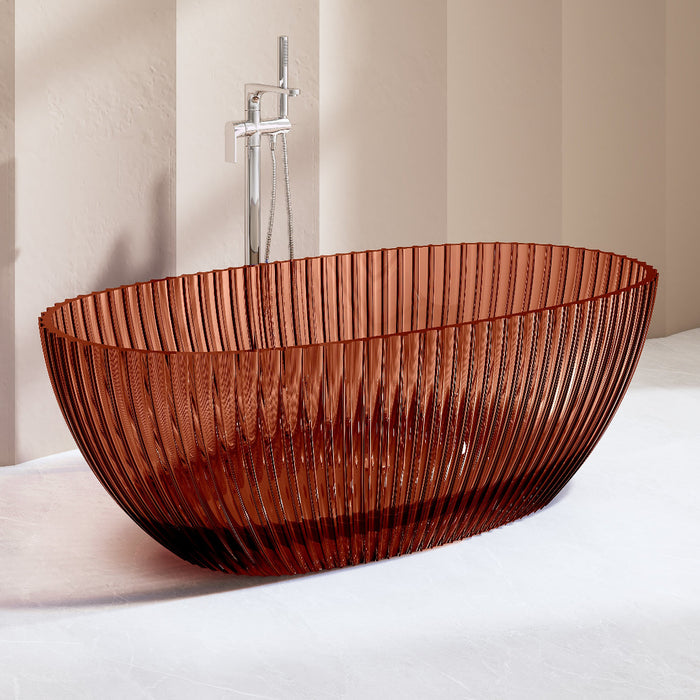 Avina 1700mm Fluted Amber Translucent Resin Stone Freestanding Bath Tub