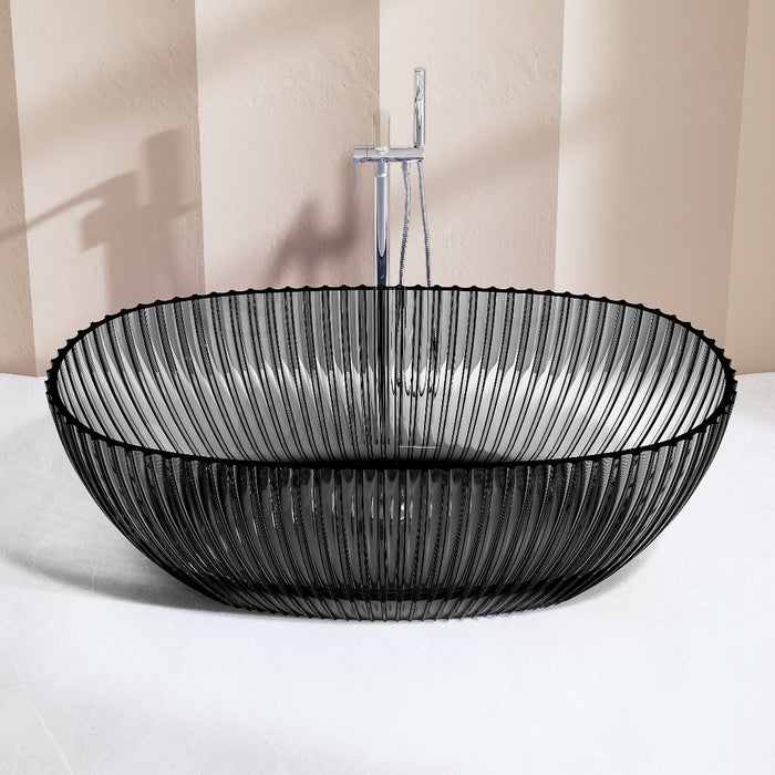 Avina 1700mm Fluted Black Translucent Resin Stone Freestanding Bath Tub