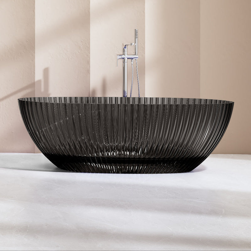 Avina 1700mm Fluted Black Translucent Resin Stone Freestanding Bath Tub