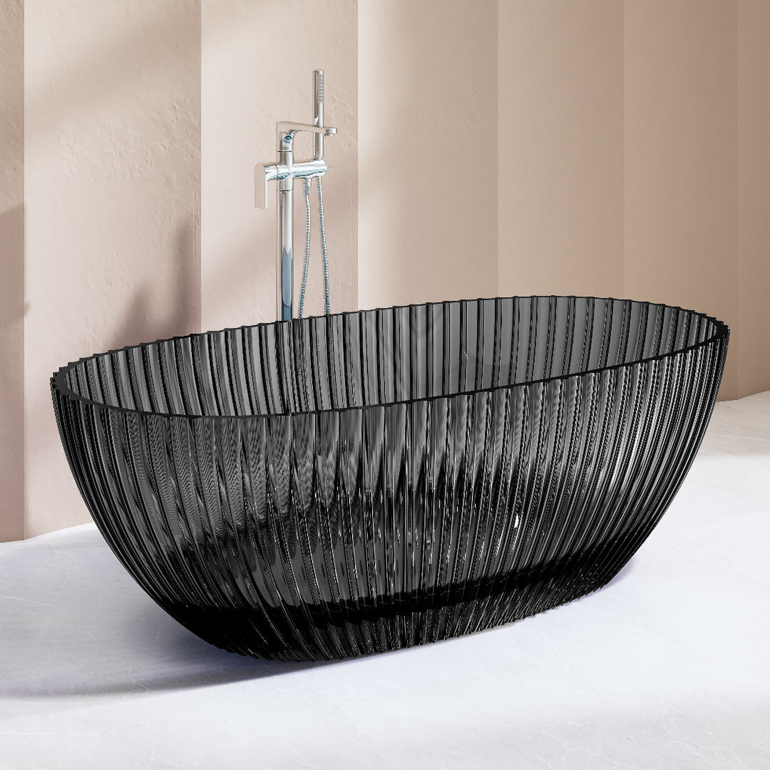 Avina 1700mm Fluted Black Translucent Resin Stone Freestanding Bath Tu