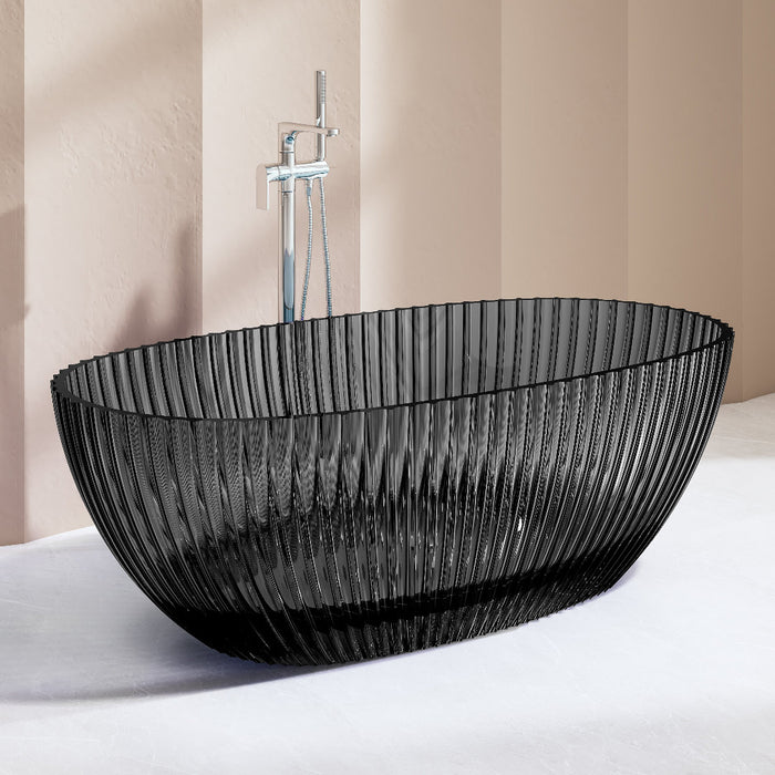 Avina 1700mm Fluted Black Translucent Resin Stone Freestanding Bath Tub