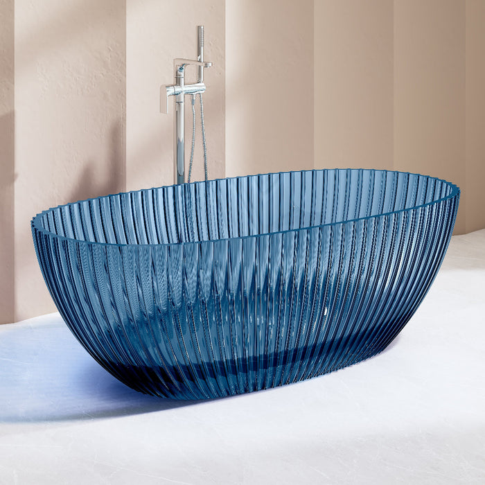 Avina 1700mm Fluted Slate Blue Translucent Resin Stone Freestanding Bath Tub