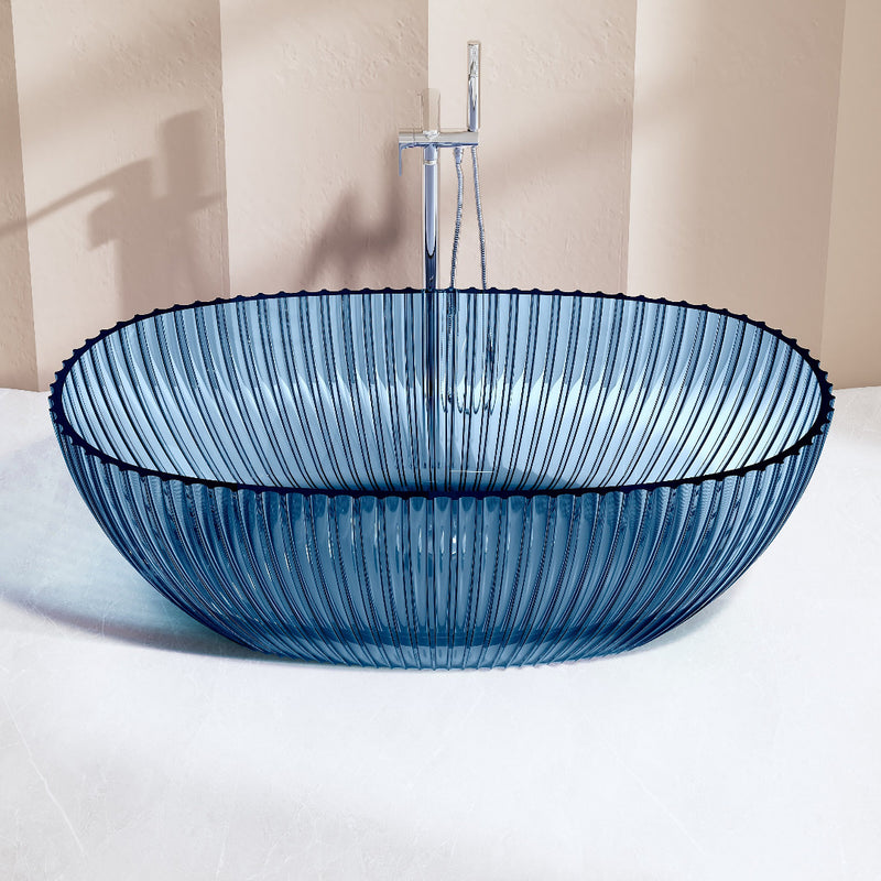 Avina 1700mm Fluted Slate Blue Translucent Resin Stone Freestanding Bath Tub