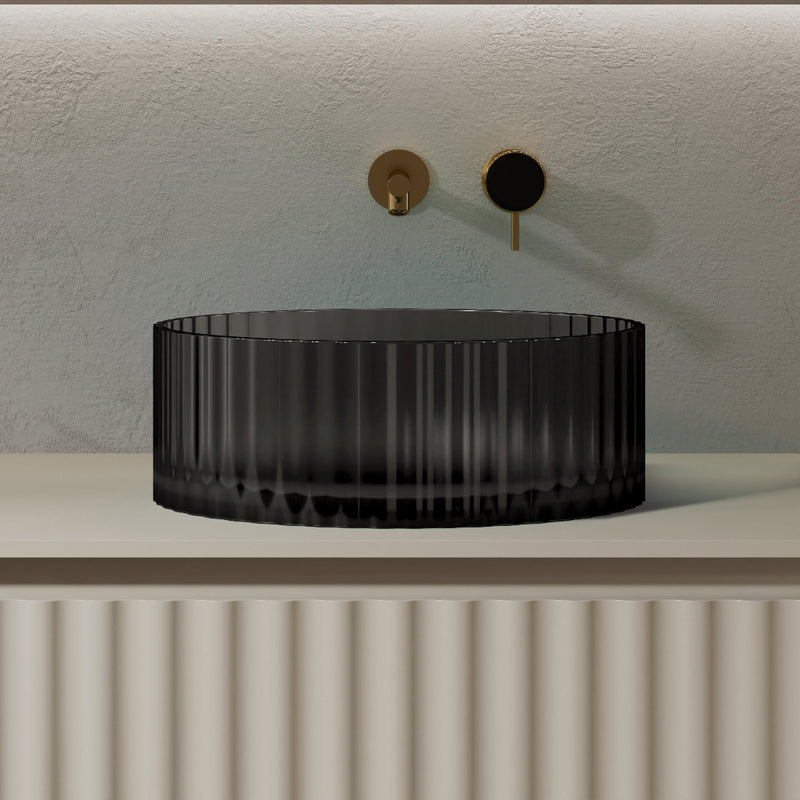 Avina 380mm Black Translucent Resin Stone Round Above Counter Basin