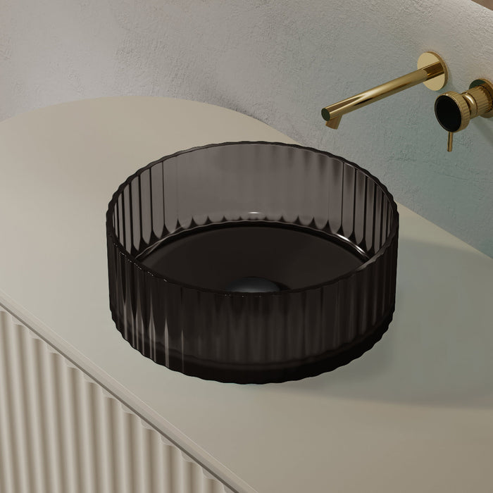 Avina 380mm Black Translucent Resin Stone Round Above Counter Basin