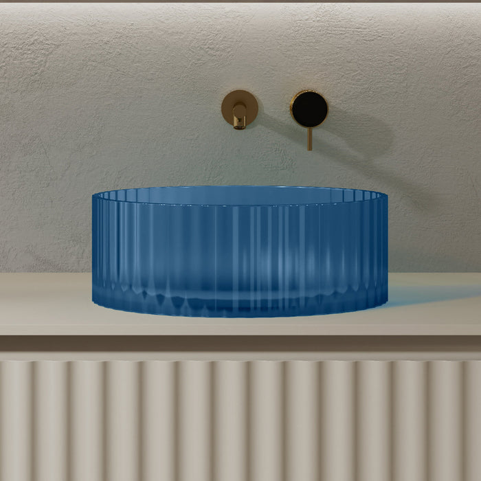 Avina 380mm Slate Blue Translucent Resin Stone Round Above Counter Basin