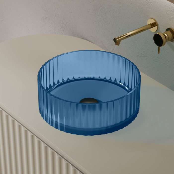 Avina 380mm Slate Blue Translucent Resin Stone Round Above Counter Basin