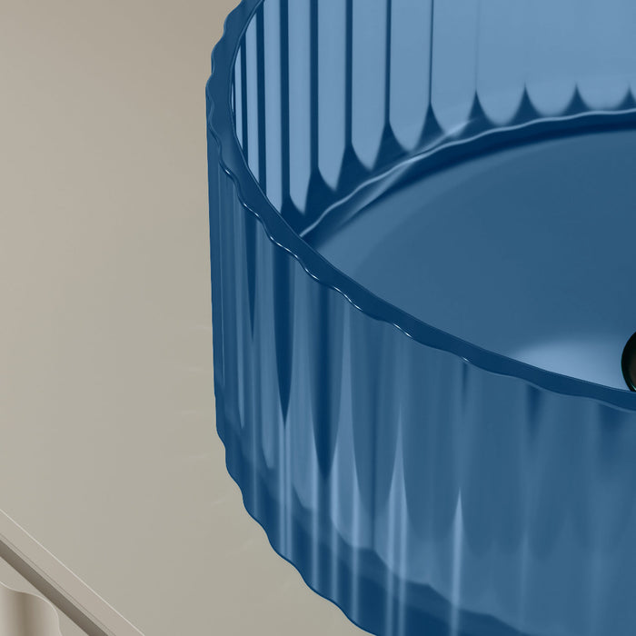 Avina 380mm Slate Blue Translucent Resin Stone Round Above Counter Basin