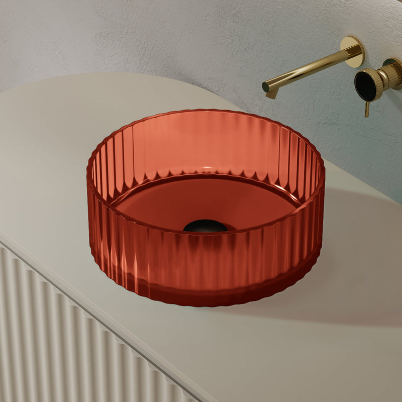 Avina 380mm Amber Translucent Resin Stone Round Above Counter Basin