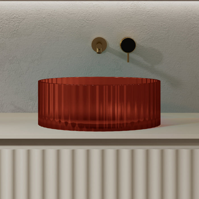 Avina 380mm Amber Translucent Resin Stone Round Above Counter Basin