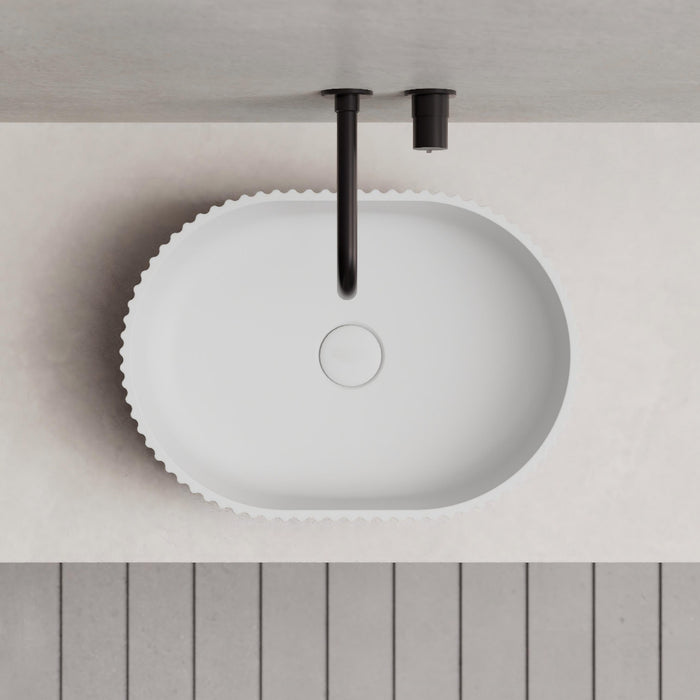 Ayla 480mm Solid Surface Stone Fluted Oval Above Counter Basin