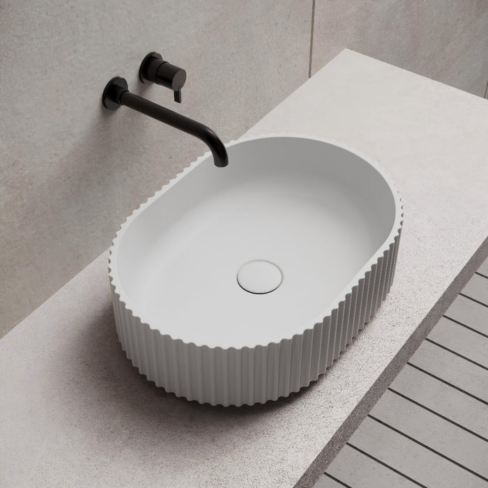 Ayla 480mm Solid Surface Stone Fluted Oval Above Counter Basin