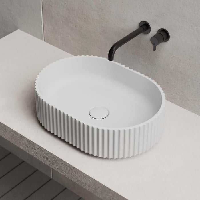 Ayla 480mm Solid Surface Stone Fluted Oval Above Counter Basin
