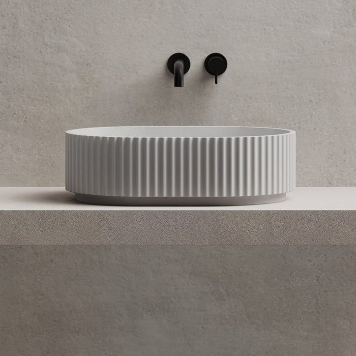 Ayla 480mm Solid Surface Stone Fluted Oval Above Counter Basin