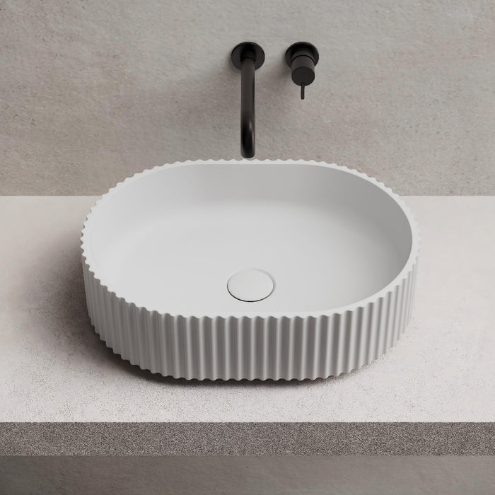 Ayla 480mm Solid Surface Stone Fluted Oval Above Counter Basin