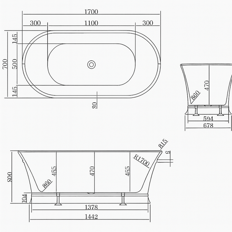 Balmoral Hampton 1700mm Gloss White Oval Freestanding Bath - Acqua Bathrooms