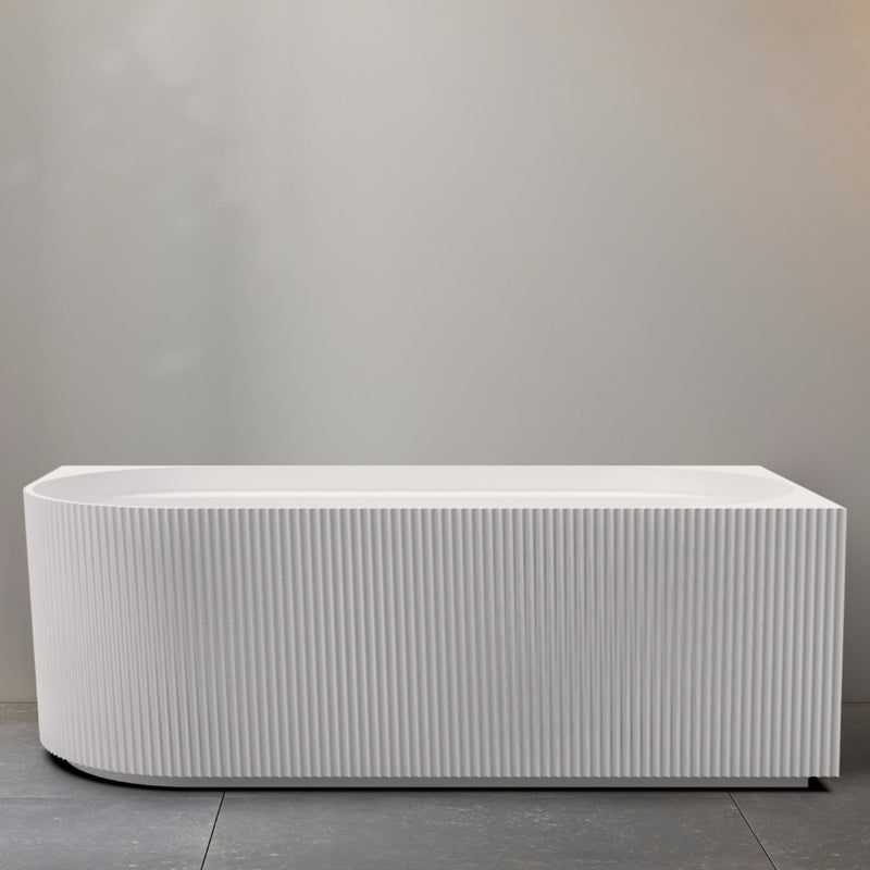Pavilion Ribbed 1700mm Gloss White Right Corner Fit Freestanding Bath - Acqua Bathrooms