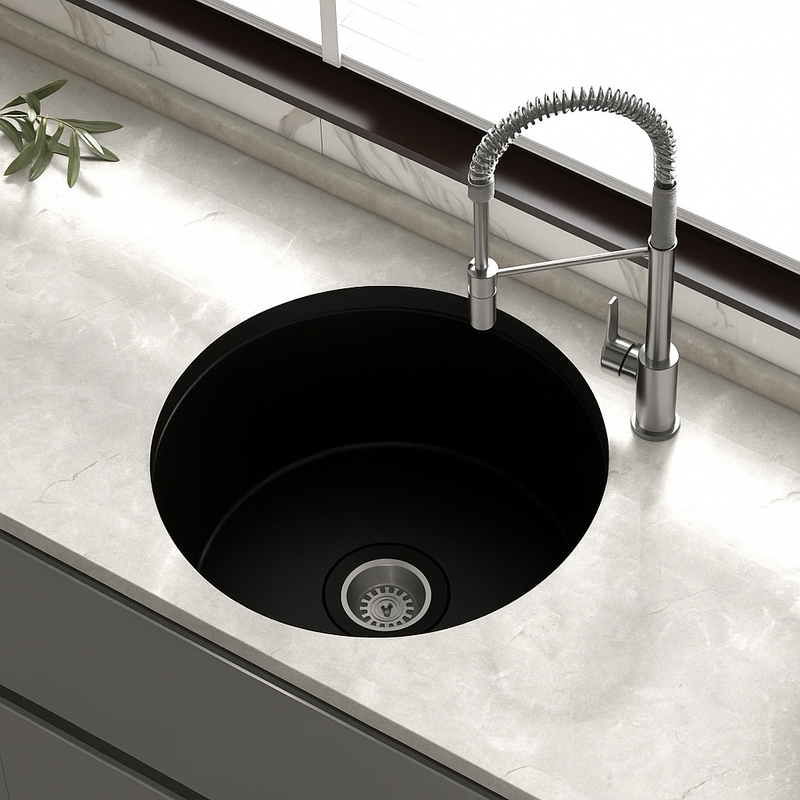 Marlowe 460 Round Matte Black Butler Kitchen & Laundry Sink Package