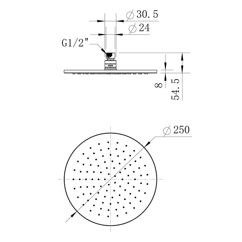 Star Mini Matte Black 250mm Shower Head - Acqua Bathrooms