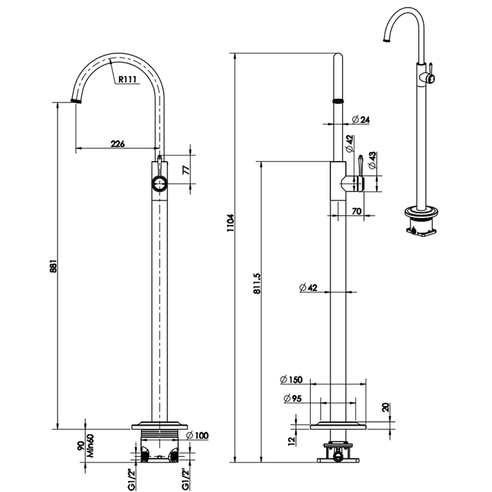 Mica Brushed Nickel Heritage Freestanding Bath Mixer