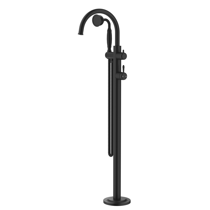 Mica Matte Black Heritage Freestanding Bath Mixer with Hand Shower