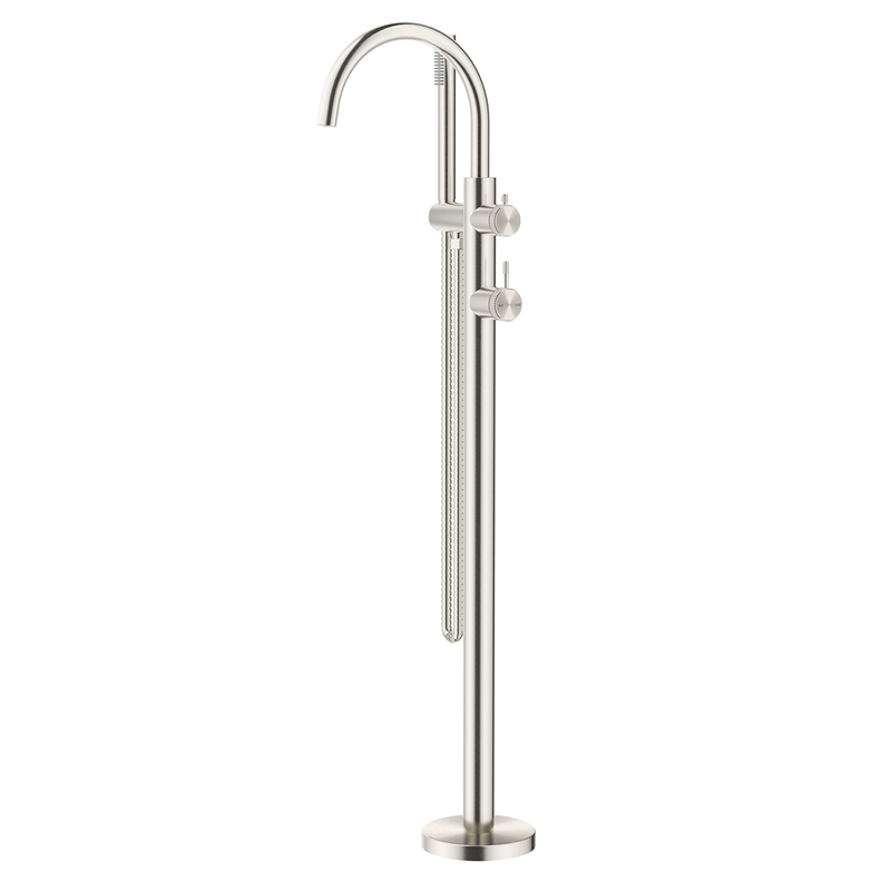 Mica Fluted Brushed Nickel Freestanding Bath Mixer with Hand Shower