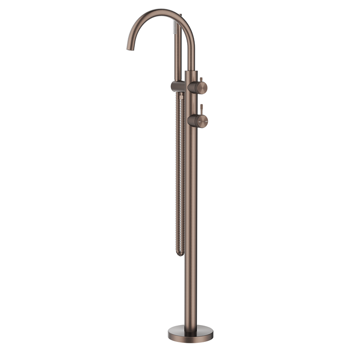 Mica Dusk Bronze Fluted Freestanding Bath Mixer with Hand Shower