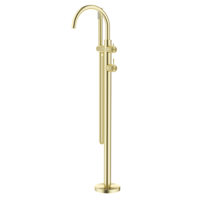 Mica Fluted French Gold Freestanding Bath Mixer with Hand Shower