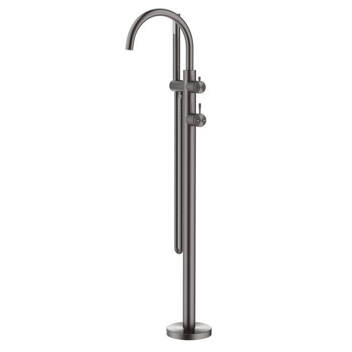 Mica Fluted Gun Metal Freestanding Bath Mixer with Hand Shower
