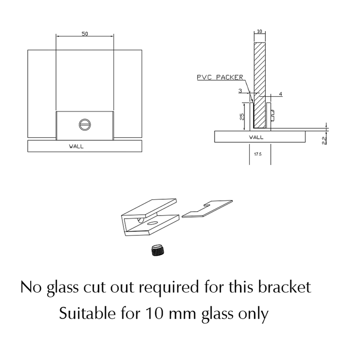 Brushed Nickel Shower Screen Frameless Wall Bracket