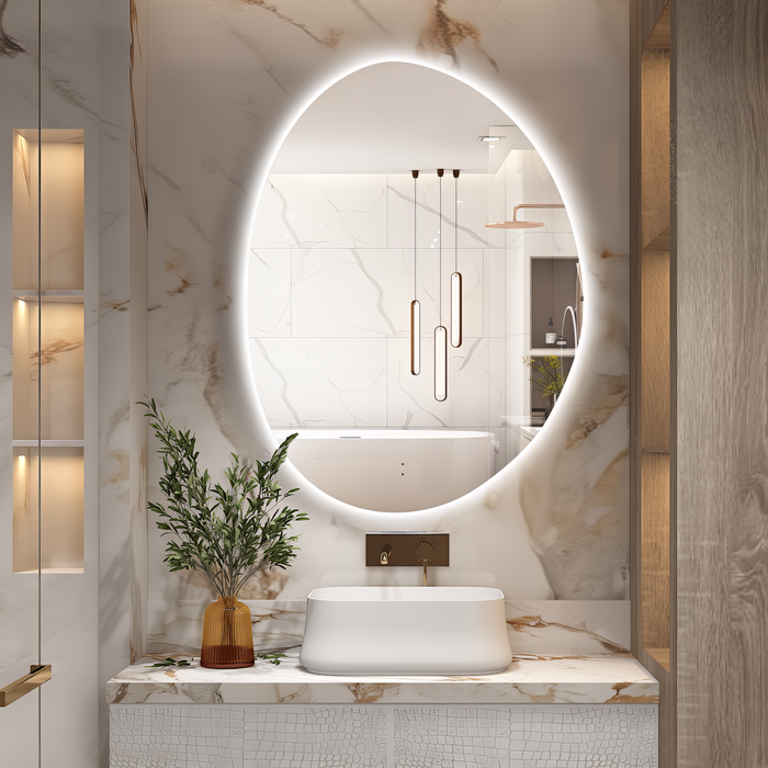 Oblonga Touchless 600 x 800 Asymmetrical LED Mirror - Three Light Temperatures - Acqua Bathrooms